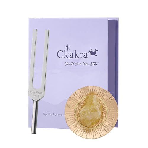 Ckakra Tuning Fork with Crystal Decor kit,Solfeggio Energy Tuners, 528Hz for Solar Plexus Chakra, Citrine Decor,Meditation Gifts for Women,Rose Gold Mandala - color: Solar Plexus Chakra