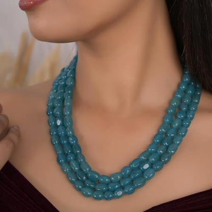 Ratnavali Jewels Quartz Multi Layer Strand Mala Beads Party Wear Necklace Jewelry Women RV3415 - color: Blue