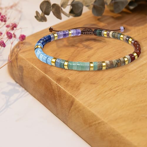 Thank You Gifts for Women: Teacher Appreciation Office Gifts for Coworkers Employee Boss Lady Manager Colleague Natural Stone Bracelet - color: Rainbow II-Begin