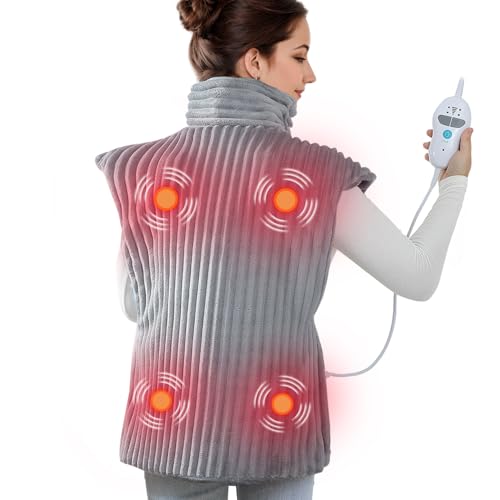 Heating Pad with Massager for Back Pain Cramps Relief,24"x35" Electric Heating Pad for Neck and Shoulders,Inner Detachable Heated Pad Wrap with 4 Massagers,Gifts for Women Men (Grey) - color: Grey, size: 4 Massage Motors