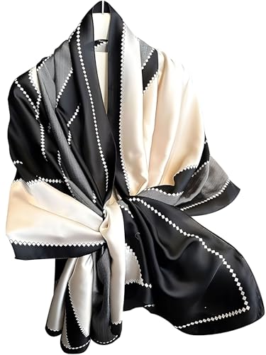 Large Shawl Scarf For Women Lightweight Wraps Silky Headscarf Long Sunscreen Scarfs - color: T14 Black White Diamond Check / 70"x 35"