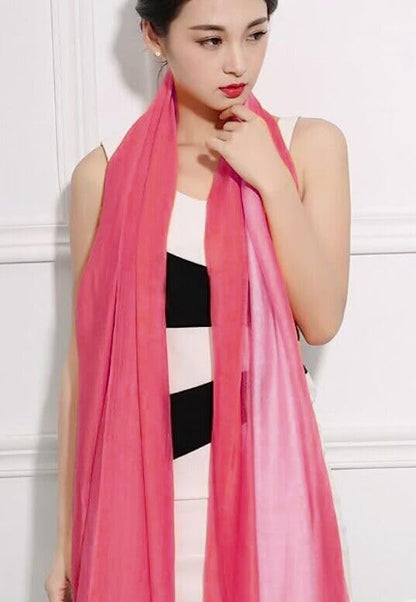 Cotton Silk Scarf Elegant Soft Wraps Color Shade Scarves for Women - color: Gradient - Watermelon Red