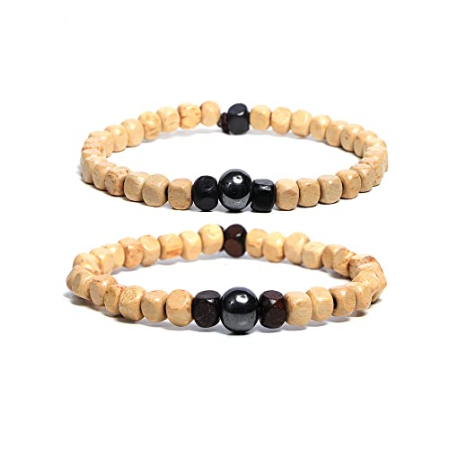 Eigso Natural Wood Beads Bracelets for Women and Men Square Wooden Bracelet for Healing - color: 2 Pcs - A2