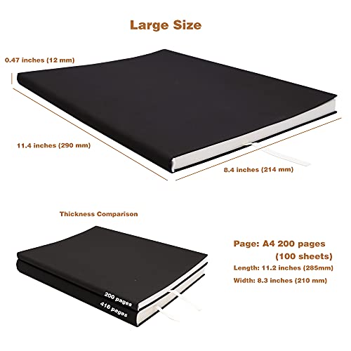 Large Journal Notebook, Lined Papers, A4 8.4x11.4 inches, 200 Pages, Soft Faux Leather Cover (Black, Ruled) - color: Black, Ruled, 200Pages
