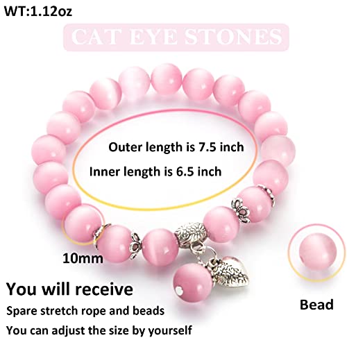 Natural Stretch Gemstone Bracelet Healing Stone Beaded Bracelets for Women Men Gifts (Unisex) - color: Pink