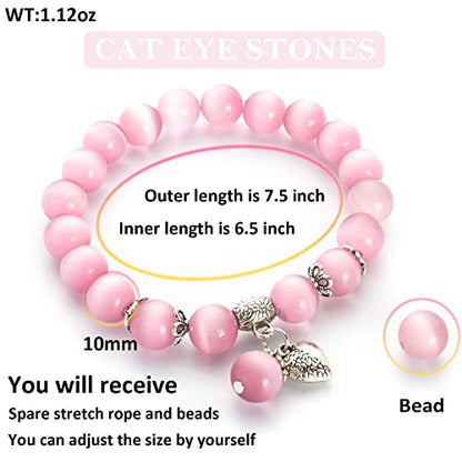 Natural Stretch Gemstone Bracelet Healing Stone Beaded Bracelets for Women Men Gifts (Unisex) - color: Pink