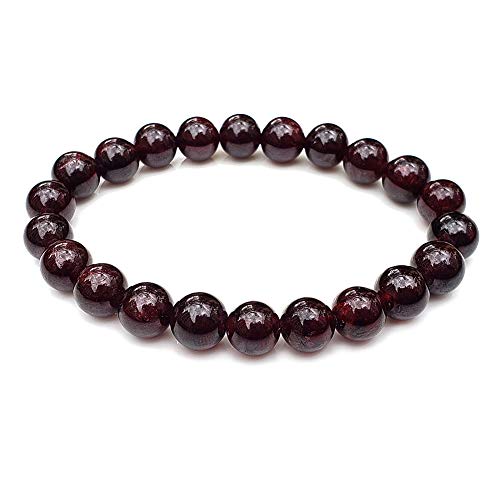 Stretch Bracelet for Women Men, Natural Gemstone Round Stone Crystal Beads for Beaded Elastic Bracelet - color: Garnet, size: 8mm