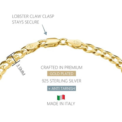 KISPER 18K Gold Plated 925 Sterling Silver Chain Bracelets for Women, Waterproof Tarnish Resistant, Curb/Rope/Figaro/Mariner Link Bracelet, 6.5, 7, 8, 9 Inch - size: 9 inches (large), style: Curb