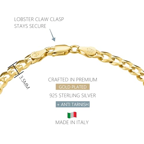 KISPER 18K Gold Plated 925 Sterling Silver Chain Bracelets for Women, Waterproof Tarnish Resistant, Curb/Rope/Figaro/Mariner Link Bracelet, 6.5, 7, 8, 9 Inch - size: 8 inches (Medium), style: Curb