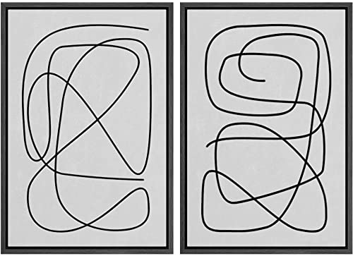 SIGNWIN Framed Canvas Print Wall Art Set Mid-Century Geometric Spiral Collage Abstract Shapes Illustrations Minimal Decorative Contemporary Zen for Living Room, Bedroom, Office - 16"x24"x2 Black - color: B23-2206-irs49, size: 16"x24"x2 Panels Black