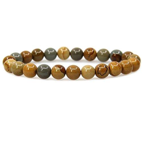Angelstones Handmade Natural Healing Gemstone 8mm Round Beads Stretch Crystal Bracelet 7 Inch Unisex - color: Owyhee Picture Jasper