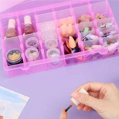 AKOAK 1 Pack 24 Grid Plastic Storage Case, Transparent Jewelry Display Organizer, Detachable Divider -7.5"x 5.1"x 1.4" for Beads, Jewelry, Earrings, Rings (Pink) - color: Pink