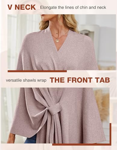 PULI Women's Elegant Shawl Wraps Soft Open Front Poncho Sweater for Spring Fall Winter - color: Front Tab-oatmeal