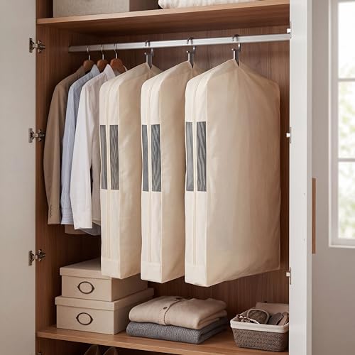 Aliceset 3 Pack Cotton Garment Storage Bag for Hanging Clothes 24 x 32 Inch Breathable Garment Cover Canvas Suit Bags for Closet Storage Short Dresses Suits Gowns - size: 24 x 32 Inch