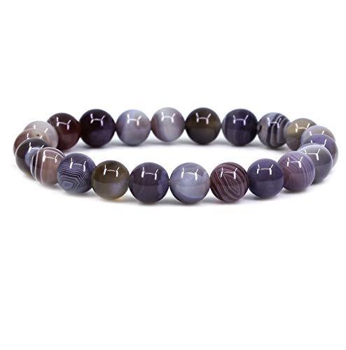 Keleny Gem Semi Precious Gemstones 8mm Natural Stone Round Beads Rock Crystal Jasper Stretch Bracelet 7 Inch Unisex - color: Brown Botswana Agate