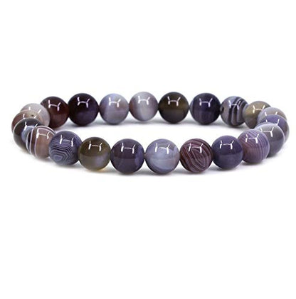 Keleny Gem Semi Precious Gemstones 8mm Natural Stone Round Beads Rock Crystal Jasper Stretch Bracelet 7 Inch Unisex - color: Brown Botswana Agate