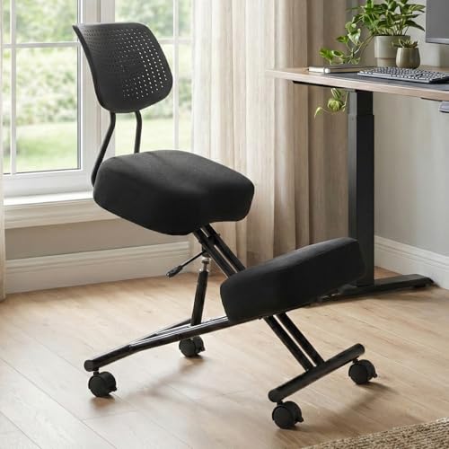 Kneeling Chairs with Backrest Linen Ergonomic Home Office Chair Adjustable Height Seat Rolling Wheels Comfort Thick Cushion Work Stool Improve Posture Chair - size: with back
