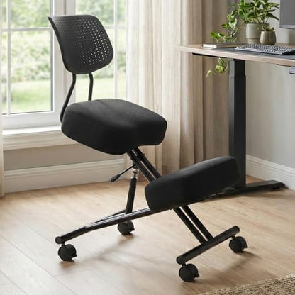 Kneeling Chairs with Backrest Linen Ergonomic Home Office Chair Adjustable Height Seat Rolling Wheels Comfort Thick Cushion Work Stool Improve Posture Chair - size: with back