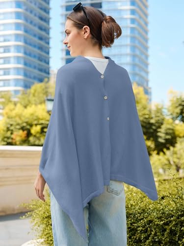 Lacretazhi Women'S Shawl Wraps Poncho Sweater Lightweight Knit Scarf With Buttons Versatile Cape Cardigan Spring Summer Fall - color: Blue Grey