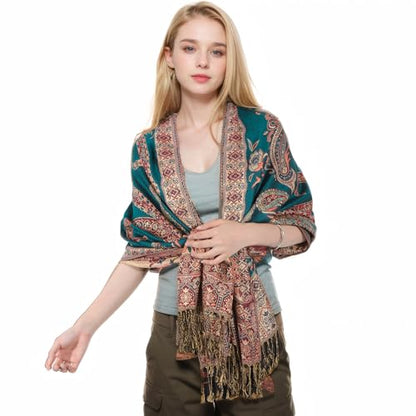 MUQU Women Pashmina Shawls and Wraps Scarf Soft Silky Reversible Paisley Scarves Shawl for Women - color: Green-b2