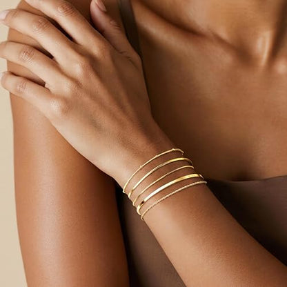 Dainty Gold Bracelet for Women Stack, Thin Bracelets Stackable Set with Bangle Cuff, Box, Herringbone, Paperclip, Figaro, Sparkling Link Chains Waterproof, Simple Jewelry Gifts for Women Non Tarnish - color: style 01-gold