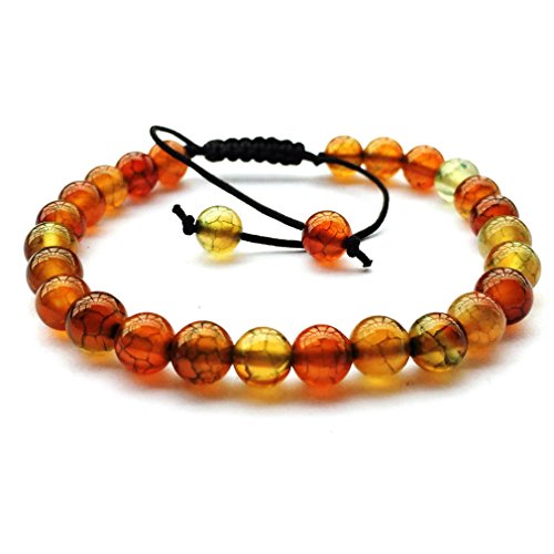 DOLON 6mm Round Stone Bead Braided Bracelet - color: Peacock Agate Bracelet