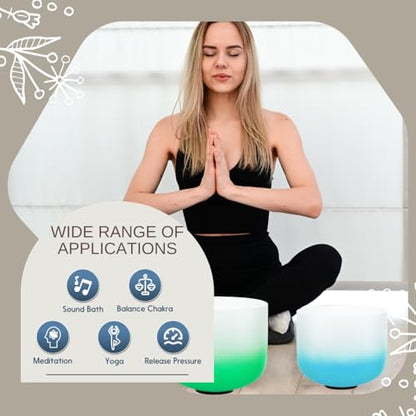 6-12inch 432hz Quartz Crystal Singing Bowls Set of 7 Gradient Design, for Mindfulness Meditation Yoga Sound Baths - color: Gradient Singing Bowls, size: 6-12 inch A-G Note 432hz