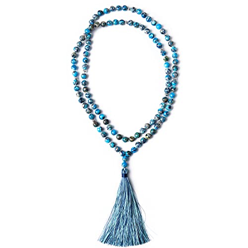 YGLINE Chakra 108 Mala Beads Bracelet Real Healing Gemstone Yoga Meditation Hand Knotted Mala Prayer Bead Necklace - color: Style 5