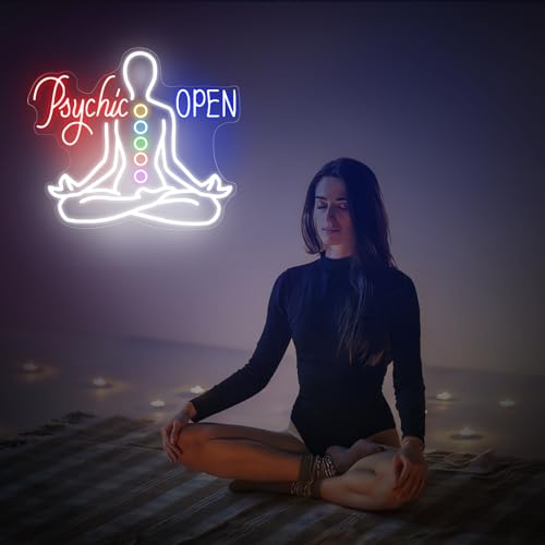 Psychic Open Neon Sign Charka Neon Light, Yoga Led Sign, Exercise Room Wall Decor, Buddha Lotus, Pilates Studio Art Meditation Room Wall Art Yoga Lover Gift, Psychic Chakras Healing Exercise, 20"*x17.3" - color: Psychic Open
