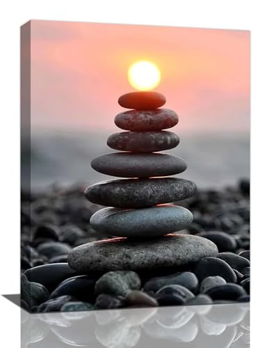 Zen Wall Art Stone Sunrise Pictures Wall Decor Zen Bathroom Decor Canvas Print Framed Artwork Paintings Calming Home Decorations For Spiritual Room Office Living Room Bedroom 12"x16" - color: Sunrise, size: 12"L x 16"W