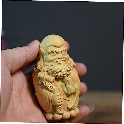 PRETYZOOM Bodhidharma Statue Wooden Decor Zen Garden Adornment Asian Style Figurines for Office Bookshelf
