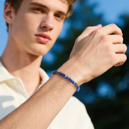 VIBILIA Healing Crystal Bracelets Beaded Bracelets for Men Women Natural Stone Adjustable Bracelets Unique Gifts for Father Son Grandfather Brother Friend - color: Lapis Lazuli