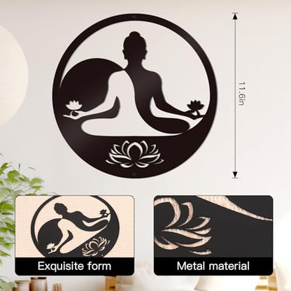KOYILTD Black Metal Zen Wall Art Buddha Wall Decoration Spiritual Meditation Decor Zen Room Decor Lotus Wall Decor For Bedroom Living Room Yoga Studio Office (Tai Chi)