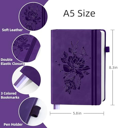 Lined Journal Notebook 365 Pages, A5 Leather Journals for Writing Women & Men, Hardcover Notebook with 100GSM Thick Paper, Daily Journal Notebook for Travel, Work, School, Note Taking, College Ruled