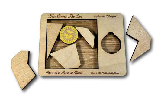 Puzzle Gifts for Adults - Here Comes The Sun - Handmade Wood Brain Teaser Puzzle - Very Hard 6 Piece Puzzle - style: Here Comes the Sun