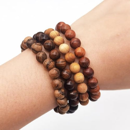 INSPIRELLE 8 Pieces Natural Wood Elastic Beaded Bracelet for Men and Women
