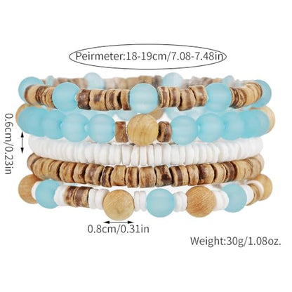 Vintage Multilayer African Turpine Wood Beaded Stretch Bracelets Bohemian Retro Coconut Shell Stackable Elastic Bracelet for Women Men Summer Beach Vacation Holiday Jewelry Gifts - style: StyleC