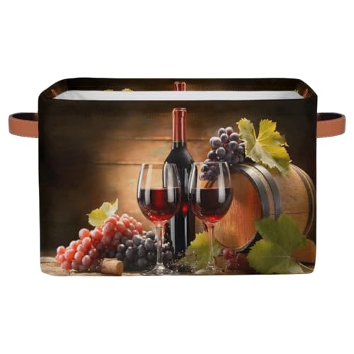 Pardick Storage Baskets Bin, Red Wine Collapsible Canvas Fabric Storage Bin Decorative Baskets Toy Organizer Rectangle Storage Boxes with handles for Home Shelves Nursery,Q-2 - color: Q-02