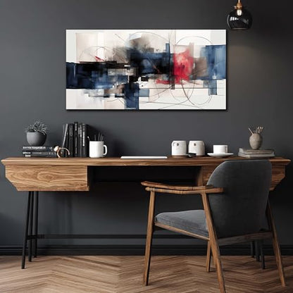Fuwobriva Abstract Canvas Wall Art for Living Room Bedroom Office Large Wall Art Decor Abstract Wall Art Modern Black Red and Blue Geometry Painting Artwork 20"x40" - size: 20L" x 40W"