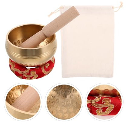 Unomor Brass Tibetan Singing Bowl Set with Cushion and Mallet for Yoga Meditation Antique Sound Bowl for Healing Frequencies Mindfulness Relaxation Decorative Home Decor