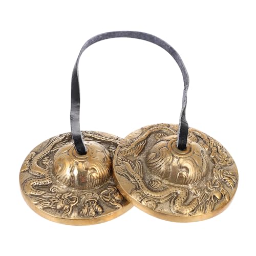 FRCOLOR Brass Cymbal Bell Tibetan Buddhism Percussion Instrument Small Handheld Yoga Meditation Bell for Relaxation and Spiritual Practice