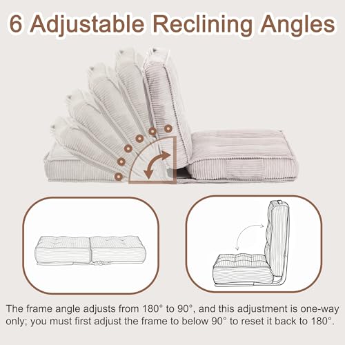 Adjustable Floor Chair with Back Support, 6-Position, Folding Japanese Meditation Tatami Chair, Comfy Gaming Chairs for Adults, Accent Reading Chairs, Living Room, Bedroom, Light Grey - color: Light Grey