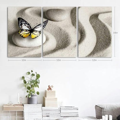 Japanese zen garden meditation stone concentration and relaxation sand 3 Piece Canvas Wall Art for Living Room Bedroom Office Framed Prints Pictures Painting Wall Decor Artwork for Walls Set of 3