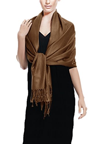 Peach Couture Women’s Pashmina Shawl Wrap – Warm Long Large Scarf for Evening Dress, Bridesmaid, Wedding & Bridal Wear - color: Chocolate Brown