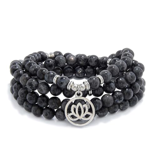 Lotus Flower Gifts Mala Beads 108 Healing Bracelet Necklace Meditation Accessories - style: Labradorite
