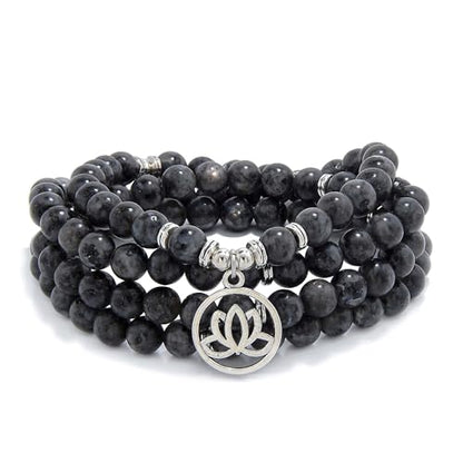Lotus Flower Gifts Mala Beads 108 Healing Bracelet Necklace Meditation Accessories - style: Labradorite