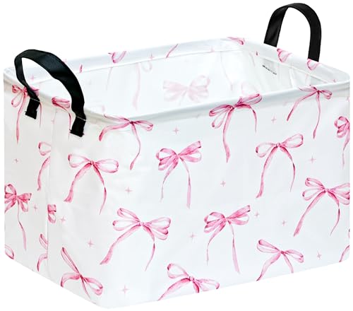 Kids Storage Basket Home Shelf Basket Rectangle Organizer Box Clothes Laundry Hamper Nursery Bin Gift Laundry Basket with Handles for Home - color: Star bowknot