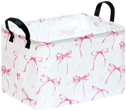 Kids Storage Basket Home Shelf Basket Rectangle Organizer Box Clothes Laundry Hamper Nursery Bin Gift Laundry Basket with Handles for Home - color: Star bowknot