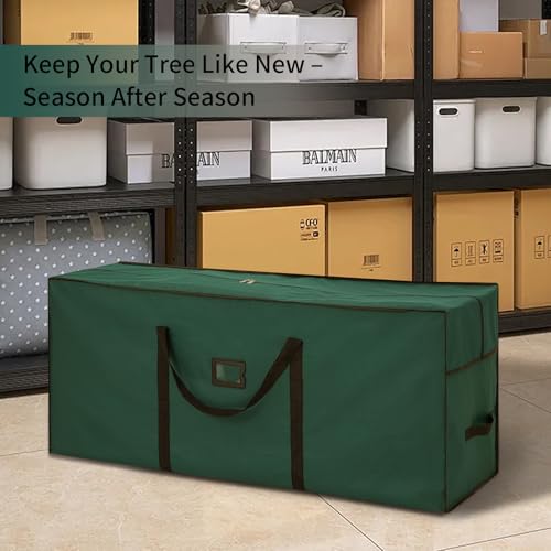 Large Christmas Tree Storage Bag 7.5 ft, 600D Oxford Fabric Heavy Duty Christmas Tree Container, Waterproof Xmas Artificial Tree Storage Box with Reinforced Handles and Dual Zippers, Green