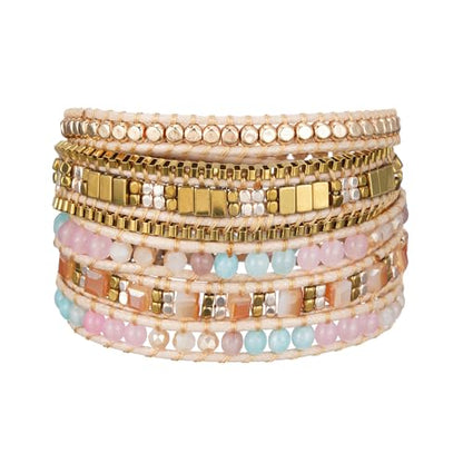 Women Boho Handmade Natural Stone Crystal Leather Bead Wrap Bracelets Collection - style: Boho Stylish 5W